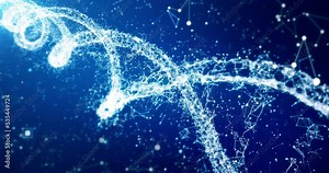 Digital DNA helix, plexus animation of human genome. Biotechnology, genetic engineering, biology. Abstract 4k Background, 3D illustration of Deoxyribonucleic acid molecule