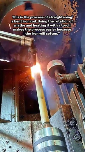 Straighten Bent Iron Rods Fast: Lathe + Torch Heat Method #MetalStraightening #LatheWork