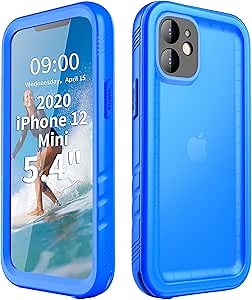 Cozycase Compatible with iPhone 12 Mini Waterproof Case - Full Body Rugged Dustproof Shockproof Case with Built-in Screen Protective Case for iPhone 12 Mini 5.4 inch (Blue)