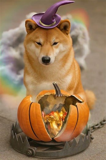 Shiba Inu Wizard on a Floating Pumpkin 🐕🎃 | Flying Goldfish Magic | Cinematic 4K AI Short