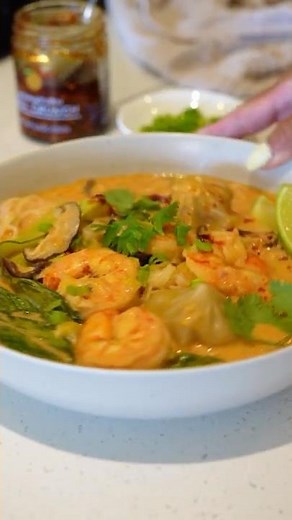 Thai Red Curry Dumpling Soup with Shrimp