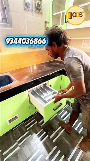 Modern UPVC Modular Kitchen in Madurai | Olive Green & White #interiordesign #home #upvcinteriors