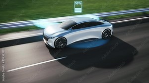 New car charging technology on the road. Wireless car charging. Car with wireless charging. 3d visualization