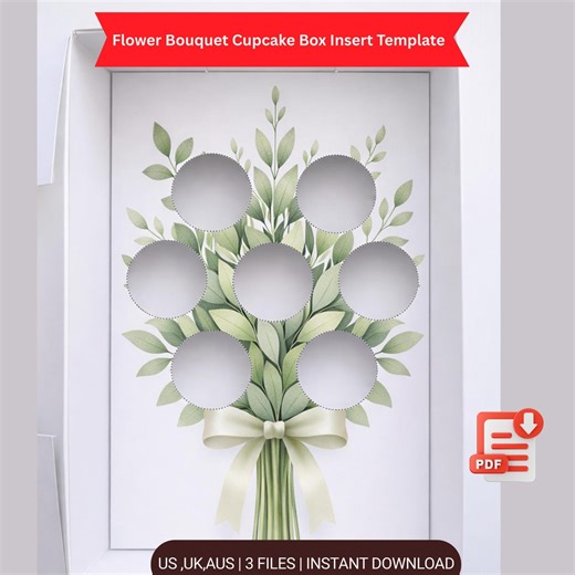 Flower Bouquet Cupcake Box Insert PDF – Ready-made Printable Cupcake Packaging Template With Cream Ribbon - Etsy