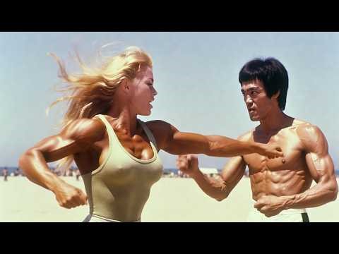 Bruce Lee at beach: Female bodybuilder 240lbs "You're TINY" — 7 seconds, apologized.