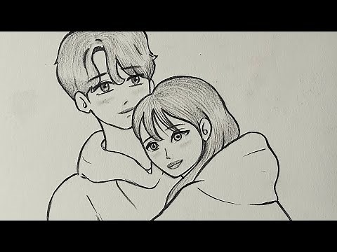 dessin de couple facile, croquis au crayon d'un couple aimant étape par étape pour les débutants...💔
