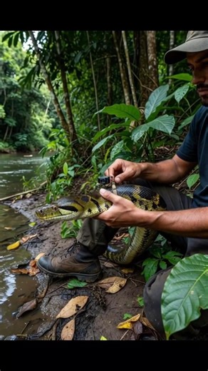 Underwater Micro Camera POV | Green Anaconda Exploring River Depths