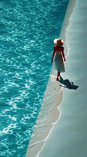 Beautiful Woman Walking Oceanside Pool in Style | Confidence in Motion