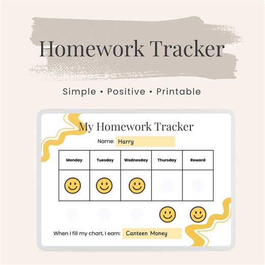 Kids Homework Tracker Printable | Weekly Reward Chart PDF - Etsy