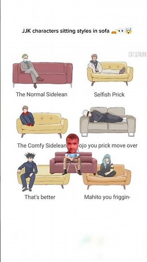 JJK characters sitting styles in sofa 🛋️👀🤯 #anime #jujutsukaisen