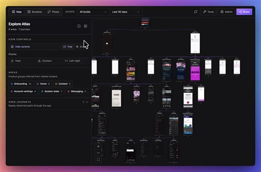 We built Obsidian, but for your app.No mobile dev holds a perfect spatial model of their own app. It's too big to keep in one head. So we store it somewhere else.Watch me reconstruct a real user flow, pulled straight from the app's spatial graph ->
