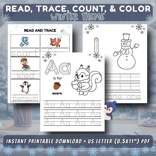Winter Alphabet & Counting Worksheets | A-Z, 1-10, Tracing Pages | Holiday Tracing Words - Etsy UK