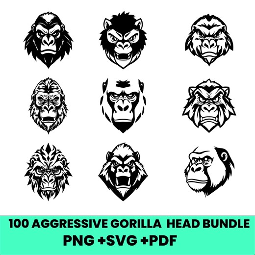 100 Aggressive Gorilla Head SVG Bundle | Gorilla Face Logo SVG PNG Pdf | Angry Gorilla Vector | Cricut Cut Files | Mascot & Tattoo Design - Etsy