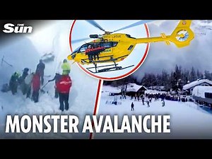 Moment avalanche CRASHES DOWN mountain & covers terrified skiers in Italy