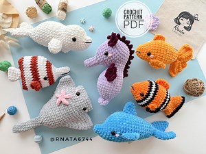 Crochet Sea Animal Pattern: Dolphin, Starfish, Beluga, Starfish (PDF, English Only) - Etsy