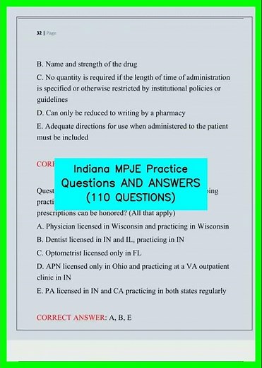 Indiana MPJE Practice Questions AND ANSWERS 110 QUESTIONS video