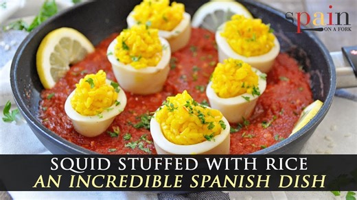 Stuffed Spanish squid with rice and tomato sauce recipe