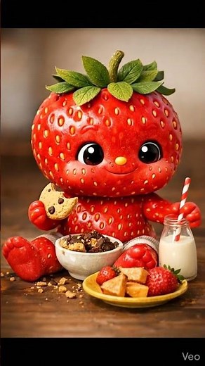 Strawberry Monster ASMR: Munching Cookies & Sipping Milk! 🍓🍪🍼