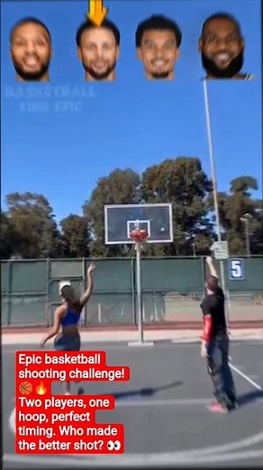Epic basketball shooting challenge! Two players, one hoop, perfect timing. Who made the better shot