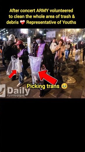 After concert ARMYs volunteered to clean the whole area of trash & debris ❤️‍🩹🥹 #bts #fypviralシ