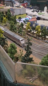 Amtrak Train running on the Reading Module Layout.
