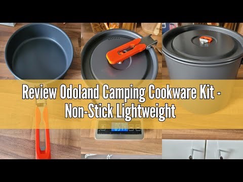 Review Odoland Camping Cookware Kit - Non-Stick Lightweight Camping Pot and Fry Pan Set with Mesh Ba