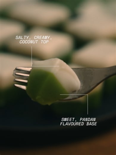 This is Kuih Talam, a traditional Malaysian dessert/cake. It has a pandan-flavoured base and a salty, creamy coconut top, and the texture is soft, slightly chewy, almost jelly-like. Centuries ago, Hokkien speakers from Fujian, China settled in Southeast Asia, bringing their language and food culture with them. This cultural mixing later became what we now call Baba Nyonya, or Peranakan culture - a blend of Chinese and Malay traditions known for delicate, fragrant, and very technique-driven cooki