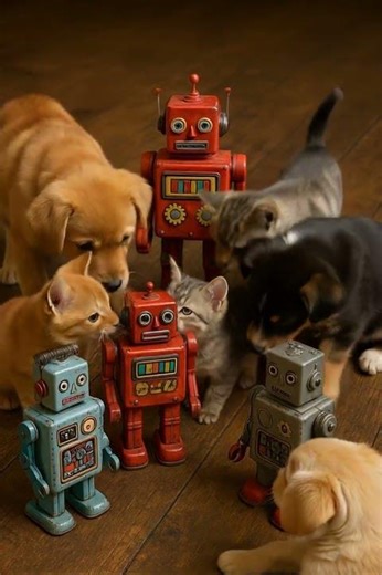 Curious Paws Meet Toy Robots! #kitten #funnyanimals #cutepets #catstagram