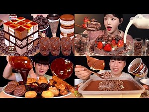 🍫 ASMR Chocolate Desserts Mukbang | Profiteroles, Cream Bread, & Strawberry Cake Eating Sounds