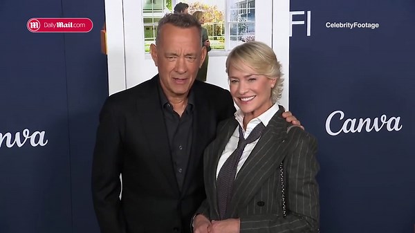 Tom Hanks and Robin Wright smile and shine at 'Here' premiere