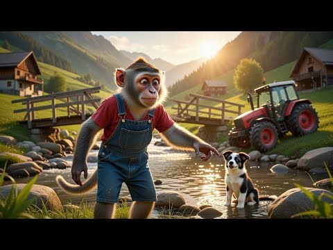 Monkey Drives Excavator, Repairs Bridge, and Rescues Puppy 🐶