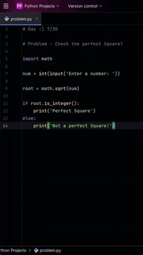 Integer or Float? That Decides Perfect Square! | Python programming