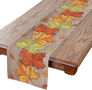 Siilues Fall Table Runner, 13 x 72 Inch Fall Decorations for Home Leaves Fall Runner Thanksgiving Decorations Seasonal Fall Holiday Decor for Indoor Outdoor Party Dining Table Decor