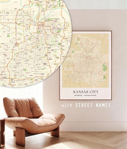 Kansas City Map Art Print – Detailed Street Map Decor - Etsy