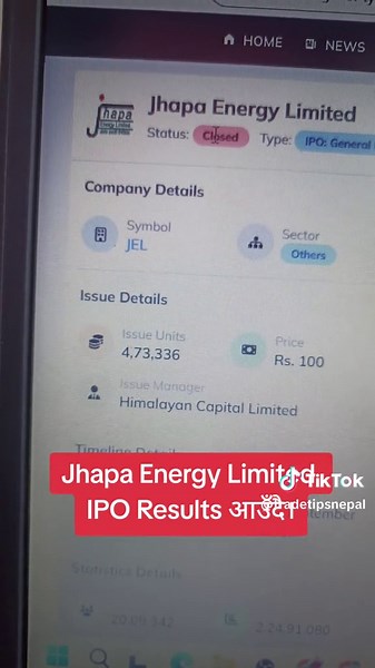 Jhapa Energy Limited IPO Results Published #ipo #iporesults #viral #foryoupage #sharemarketnepal @Learn Share Market in Nepal