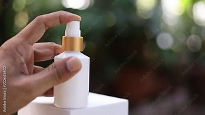 Close-up of a hand-operated spray nozzle. Clean using spray solution. Cleaning, protection concept, antivirus, bactericidal spray