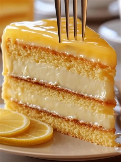 6.5K views · 14 reactions | Lemon Custard Cake A bright, zesty cake layered with silky lemon custard and topped with glossy lemon glaze. Yield: 10–12 slices Temp: 350°F (175°C) Time: 45 minutes bake + cooling + chilling Key Ingredients First: 2 ½ cups all-purpose flour Recipe in First Coʍmеոτ  Enjoy ❤️ | Quickie Recipe | Facebook