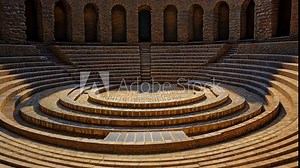Ancient amphitheater with stone seating in the heart of a historical site during daylight