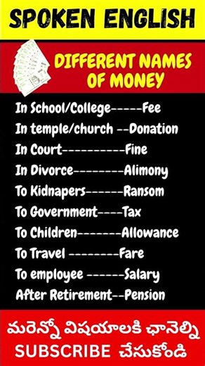 #spokenenglishthroughtelugu #dailyusevocabulary#typesofmoney Types of money.