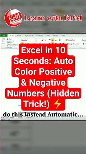 Excel in 10 Seconds: Auto Color Positive & Negative Numbers (Hidden Trick!) ⚡ #shorts #excel #viral