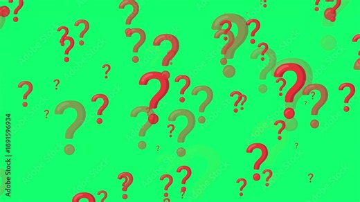 Dynamic question mark particle animation loop with abstract visual effects and green alpha channel transparent background