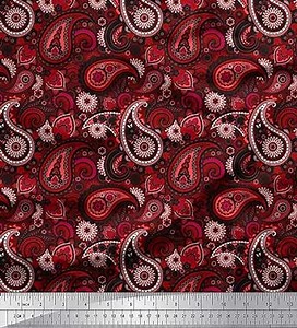 Soimoi Cotton Cambric Red Fabric - by The Yard - 56 Inch Wide - Floral & Paisley Harmony - Timeless Elegance in The Fusion of Florals and Paisley Printed Fabric