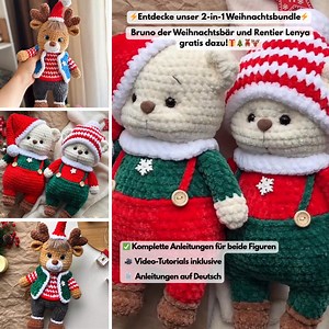 🎅🧶 Das Weihnachts-Duo, das unter keinem Baum fehlen darf! Häkle Weihnachtsbär Bruno – und erhalte Rentier Lenya GRATIS dazu! Zwei festliche Freunde, die garantiert jedes Herz zum Schmelzen bringen. 💖 ✨ Bruno ca. 25 cm Lenya ca. 30 cm 🎥 Mit Video-Tutorials für entspanntes Häkeln 🎄 Beide Figuren inkl. Weihnachtsoutfit 📄 Sofort-Download als PDF 👉 Jetzt das 2-in-1 Weihnachtsbundle sichern: https://crochic-patterns.com/de-de/products/weihnachtsbar-bruno-hakelanleitung-1 | Crochic Pattern
