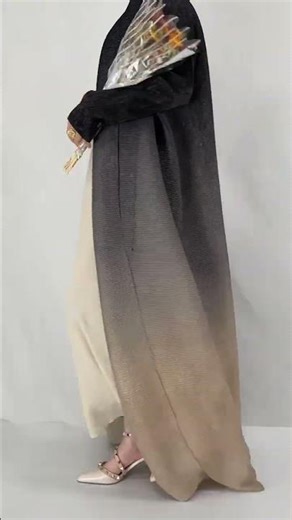 Ombre Gradient Pleated Abaya | Lapel Collar Button Luxury Modest Coat