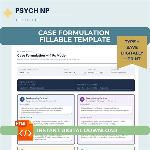 Psychiatric Case Formulation Template Fillable 4 Ps PMHNP Clinical Tool Editable Mental Health Assessment for Students and Providers - Etsy