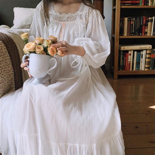 White Cotton Princess Nightgown, French Retro Sleepwear - Etsy