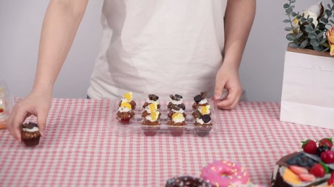 LotFancy (12 Count x 40 Sets) Mini Cupcake Containers with 480 Liners, Clear Plastic Cupcake Boxes Holders, Dozen Disposable Cupcake Carriers with Detachable Lid