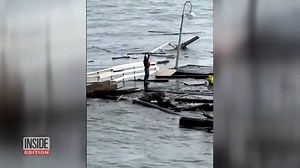 19K views · 297 reactions | A man was stranded on a piece of wharf that collapsed into the sea. It's fallout from giant waves that pummeled Santa Cruz, California. | Inside Edition | Facebook