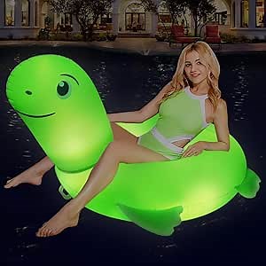 Inflatable Pool Floats Adult Swim Tubes Rings with Lights, Solar Light up 42" Huge Turtle Pool Floats for Adult Floaty Rings Pool Float Raft, Lake Pool Tubes Floaties for Beach Pool Party Decor
