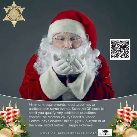 Moreno Valley Sheriff’s Station on Instagram: "🎄Operation Holiday Cheer 🎁 If you would like to apply for this year’s holiday cheer program please click on the QR code to submit your interest form. #shopwithacop #holidaybanquet #christmasparade #treedonation"